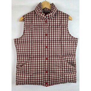 Lands' End Womens Puffer Vest Size Small Red Plaid Down Feathers Puffy Jacket